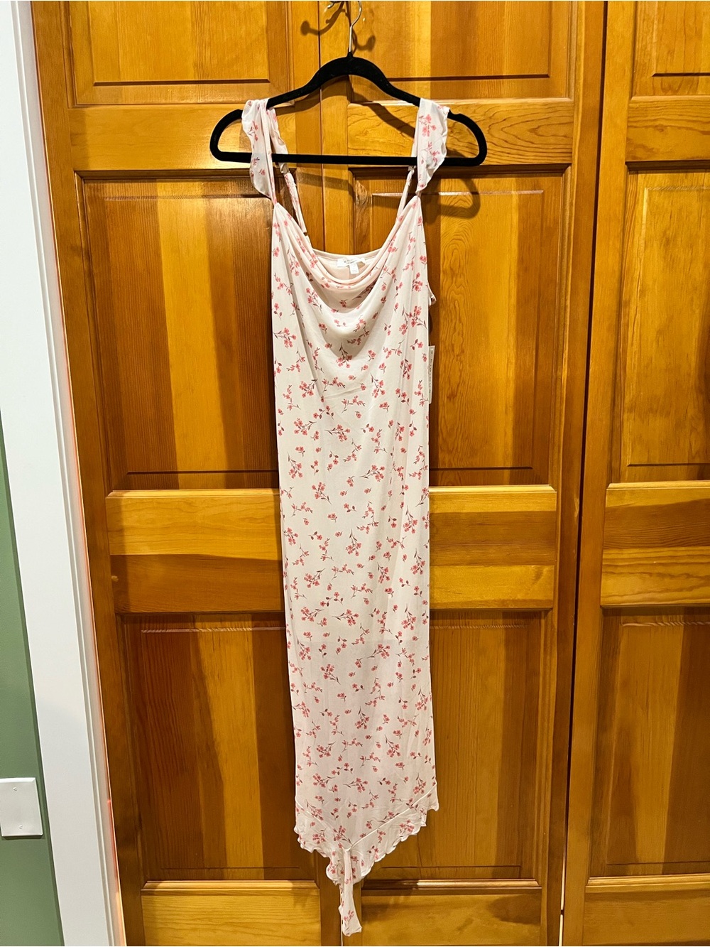 Women's Cream Midi Dress with Pink Floral Print